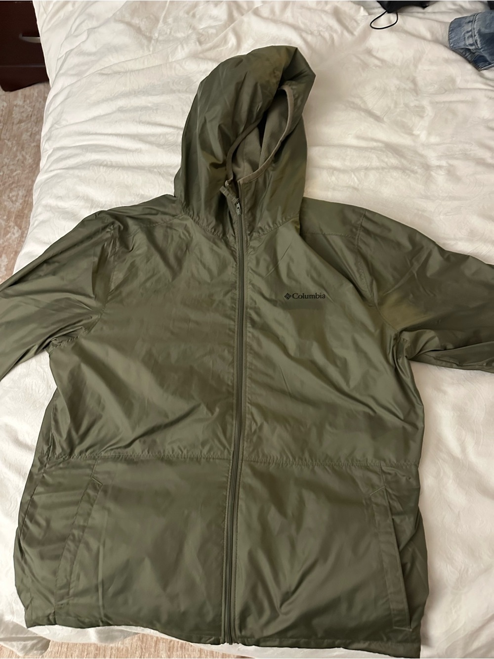 Columbia Men's Green Fleece-Lined Hooded Rain Jacket